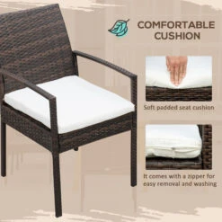 Outsunny Outdoor Dining Set For 6, Patio Dining Furniture Set With PE Wicker Chairs, Armrests, Acacia Wood Loveseat Bench & Dinner Table, Cushions, White -Outsunny ROoc02189673a488e