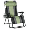Outsunny XL Oversize Zero Gravity Recliner, Padded Patio Lounger Chair, Folding Chair With Adjustable Backrest, Cup Holder, And Headrest For Backyard, Poolside, Lawn, Striped, Green