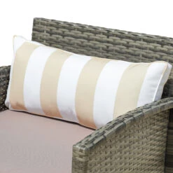 Outsunny 3 Piece Patio Furniture Set, PE Rattan Wicker Table, And Chairs, Conversation Set W/ Washable Cushion And Tempered Glass Tabletop For Outdoor Garden, Cream White Striped -Outsunny Rbfd4d180d64cc081