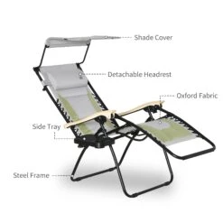 Outsunny Folding Zero Gravity Outdoor Recliner Patio Lounge Chair, Canopy Sun Shade, Headrest, Table Tray, Oxford Fabric, Green -Outsunny Rd7d4d17f2768dc08