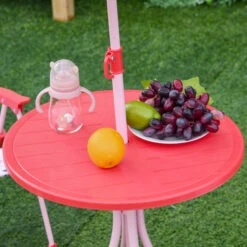 Outsunny Kids Folding Picnic Table And Chairs Set Rabbit Pattern For Outdoor Garden Patio Backyard With Removable & Height Adjustable Sun Umbrella, Red -Outsunny Rdud6a180cb685b7b