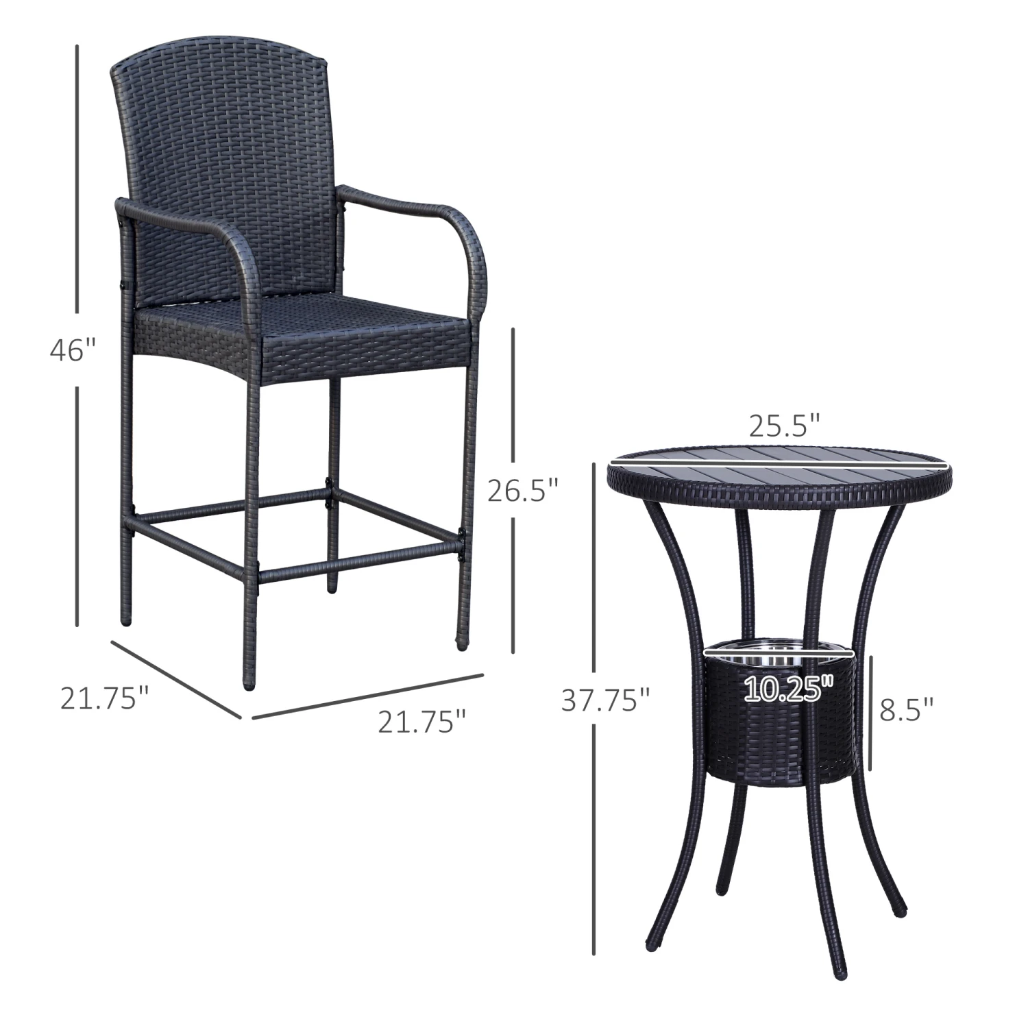 Outsunny Rattan Wicker Bar Set For 3 PCS With Ice Buckets, Patio Furniture With 1 Bar Table And 2 Bar Stools For Poolside, Backyard, Porches 3 Outsunny Rattan Wicker Bar Set For 3 PCS With Ice Buckets, Patio Furniture With 1 Bar Table And 2 Bar Stools For Poolside, Backyard, Porches - Image 3
