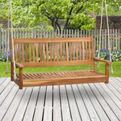 Outsunny 48" Hanging Porch Swing Seat Acacia Wood 2 Person Bench -Outsunny RjY6ff18088b1a0bd