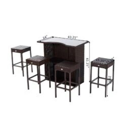 Outsunny 5 Pcs Rattan Wicker Bar Set With Glass Top Table And 2 Tier Storage Shelf, 1 Table And 4 Bar Stools For Outdoor, Patio, Garden, Poolside -Outsunny Rlxc8117e73b5cfc6