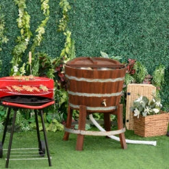 Outsunny 13 Gallons Retro Style Wooden Cooler Ice Bucket With Support Frame, Foldable Flip Cover, And Drain Faucet -Outsunny Rmb6ff17fe87adca3