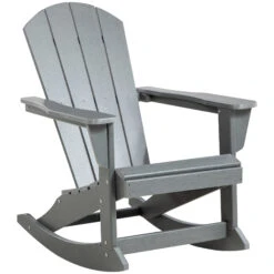 Outsunny Outdoor Rocking Chair, HDPE Adirondack Style Rocker Chair For Porch, Garden, Patio, Light Gray