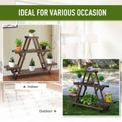 Outsunny 56'' X 14'' X 41'' 4 Tier Wooden Plant Stand With Removable Wheels, Large Display Capacity & Wood Build - Brown -Outsunny Rsnb1017fe87ad453