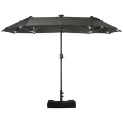 Outsunny 10ft Double-sided Patio Umbrella With Solar Lights And Sandbag Base, Outdoor Umbrella With Push Button Tilt, Crank, Air Vents For Garden, Backyard, Deck, Pool, Market, Gray