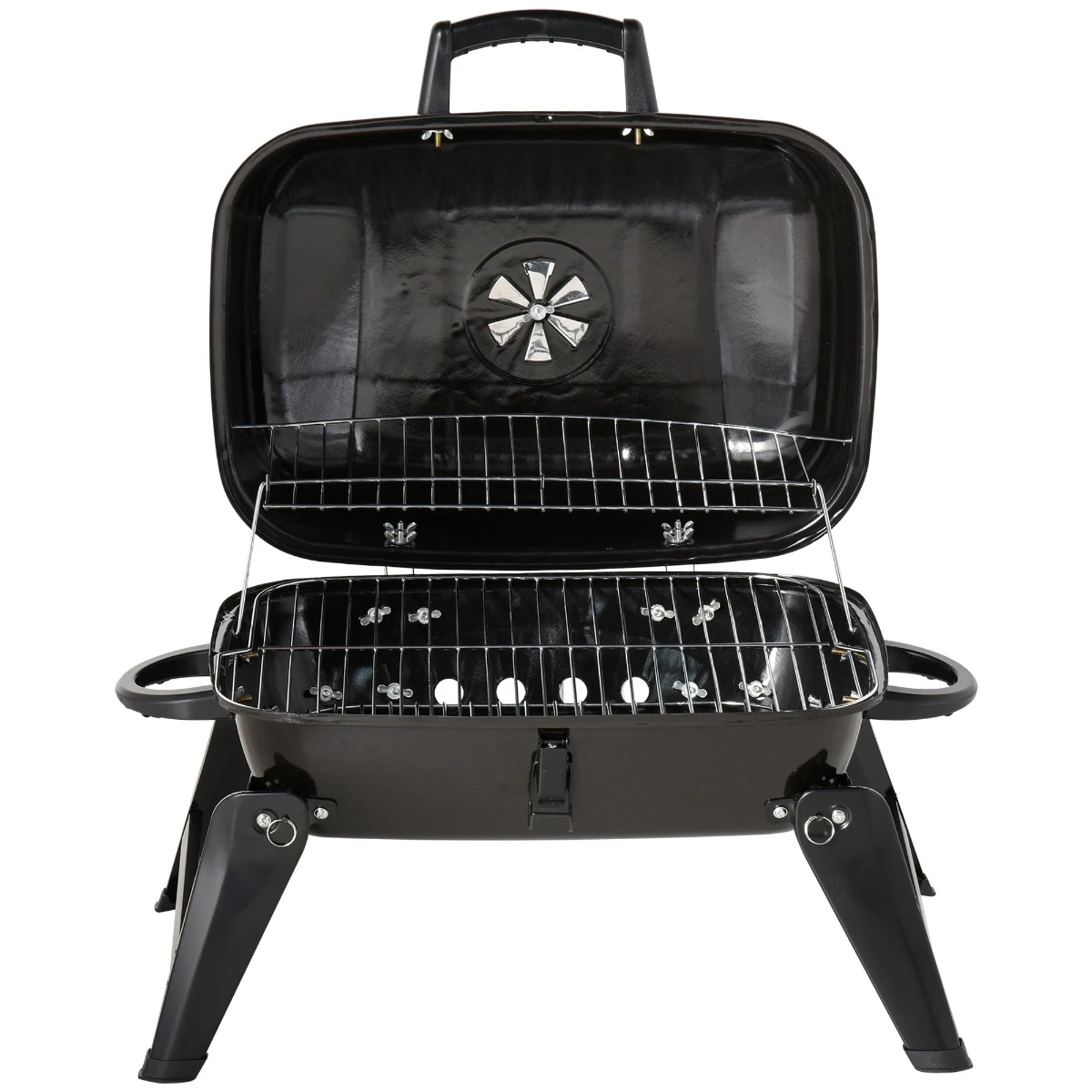 Outsunny 14" Portable Charcoal Grill, Tabletop Small BBQ Grill For Outdoor Cooking, Camping, Tailgating, Enamel Coated, Vent, Folding Legs, Black 9 Outsunny 14" Portable Charcoal Grill, Tabletop Small BBQ Grill For Outdoor Cooking, Camping, Tailgating, Enamel Coated, Vent, Folding Legs, Black - Image 9
