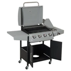 Outsunny 52" Barbecue Grill With Wheels 4+1 Burner Liquid Propane Gas Grill Outdoor Cabinet Style BBQ Trolley W/ Side Burner, Warming Rack, Storage Cabinet -Outsunny S6G59417fd460ff1b