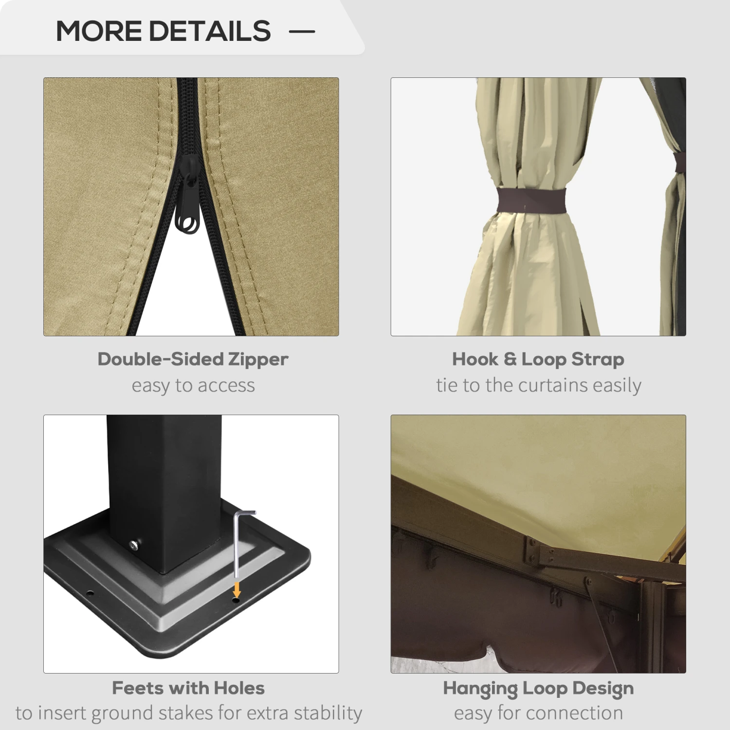 Outsunny 10' x 10' Patio Gazebo, Aluminum Frame Double Roof Outdoor Gazebo Canopy Shelter With Netting & Curtains, For Garden, Lawn, Backyard And Deck, Beige 5 Outsunny 10' x 10' Patio Gazebo, Aluminum Frame Double Roof Outdoor Gazebo Canopy Shelter With Netting & Curtains, For Garden, Lawn, Backyard And Deck, Beige - Image 5