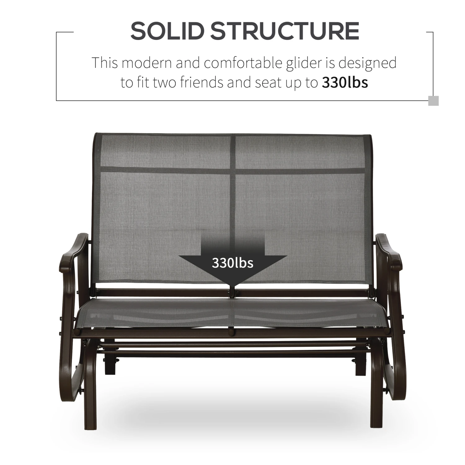 Outsunny 2-Person Outdoor Glider Bench,Patio Glider Loveseat Chair With Powder Coated Steel Frame,2 Seats Porch Rocking Glider For Backyard, Lawn, Garden And Porch, Mixed Grey 7 Outsunny 2-Person Outdoor Glider Bench,Patio Glider Loveseat Chair With Powder Coated Steel Frame,2 Seats Porch Rocking Glider For Backyard, Lawn, Garden And Porch, Mixed Grey - Image 7