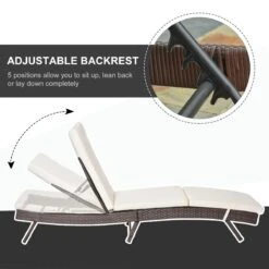 Outsunny Patio Chaise Lounge, Pool Chair With 5 Position Adjustable Backrest & Cushion, Outdoor PE Rattan Wicker Sun Tanning Seat, 28", Brown -Outsunny SBM4ec17e684423d4