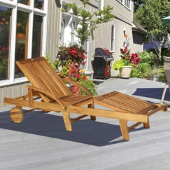 Outsunny Acacia Wood Folding Patio Sun Lounger Chair With Wheels And Pull-Out Tray -Outsunny SBW6ff17fe87a97be