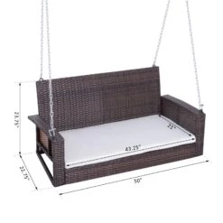 Outsunny 2 Person Wicker Hanging Swing Bench, Front Porch Swing Outdoor Chair With Cushions 550 Lbs. Weight Capacity For Backyard, Garden, Cream White 13 Outsunny 2 Person Wicker Hanging Swing Bench, Front Porch Swing Outdoor Chair With Cushions 550 Lbs. Weight Capacity For Backyard, Garden, Cream White -Outsunny SEmc171806103544d