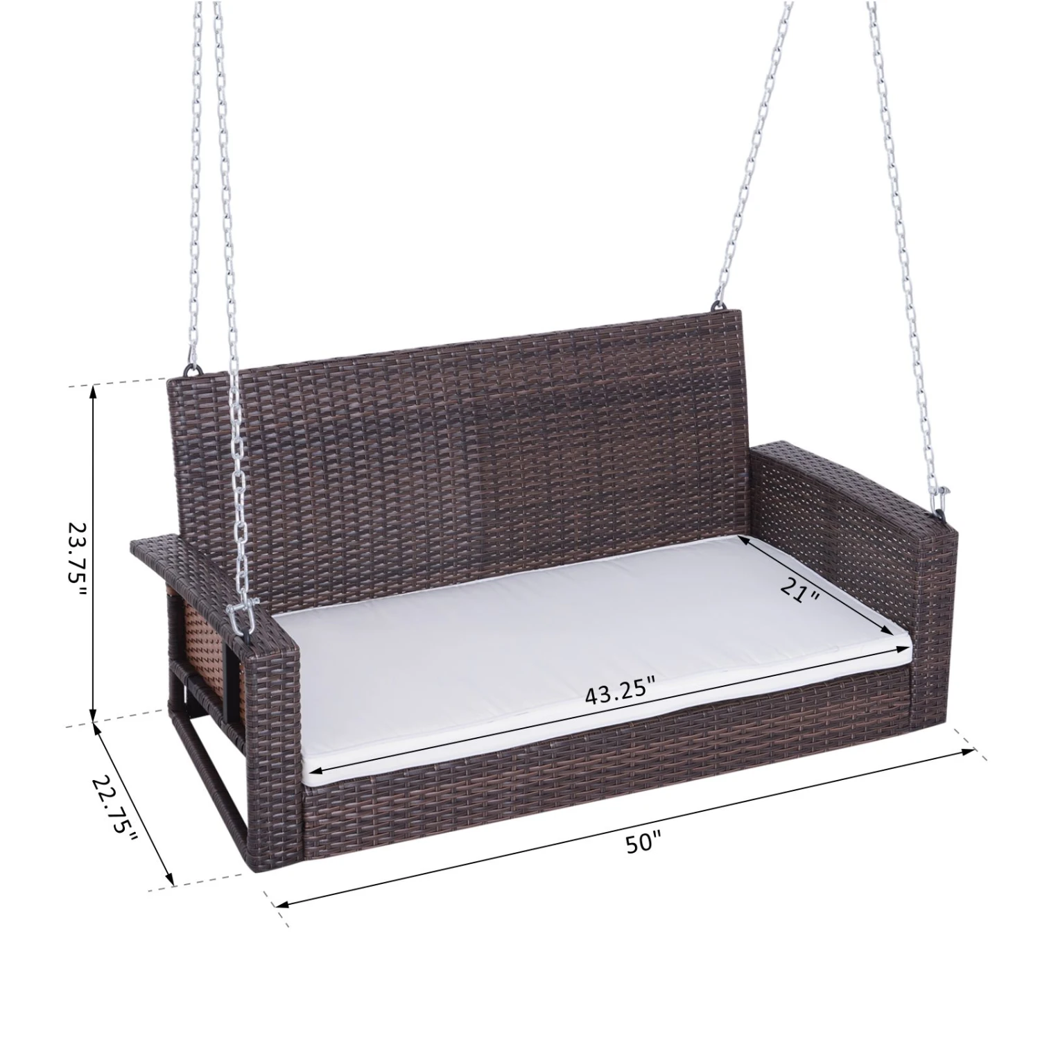 Outsunny 2 Person Wicker Hanging Swing Bench, Front Porch Swing Outdoor Chair With Cushions 550 Lbs. Weight Capacity For Backyard, Garden, Cream White 3 Outsunny 2 Person Wicker Hanging Swing Bench, Front Porch Swing Outdoor Chair With Cushions 550 Lbs. Weight Capacity For Backyard, Garden, Cream White - Image 3