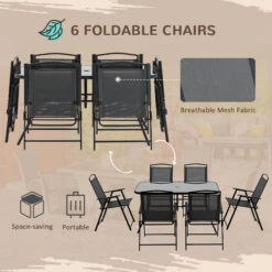 Outsunny 8 Piece Patio Dining Set With Table Umbrella, 6 Folding Chairs And Rectangle Dining Table, Outdoor Patio Furniture Set, Black 15 Outsunny 8 Piece Patio Dining Set With Table Umbrella, 6 Folding Chairs And Rectangle Dining Table, Outdoor Patio Furniture Set, Black -Outsunny SLL88c1801abc3d1d