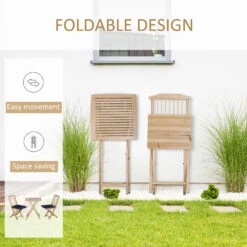 Outsunny 3 Pieces Patio Folding Bistro Set, Outdoor Pine Wood Table And Chairs Set With Tie-on Cushion & Square Coffee Table, Great For Indoor, Poolside, Garden, Dark Blue -Outsunny SMv88c17fae7c57ab