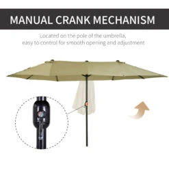 Outsunny Patio Umbrella 15ft Double-Sided Outdoor Market Extra Large Umbrella With Crank Handle For Deck, Lawn, Backyard And Pool, Tan -Outsunny SS688c18320009119