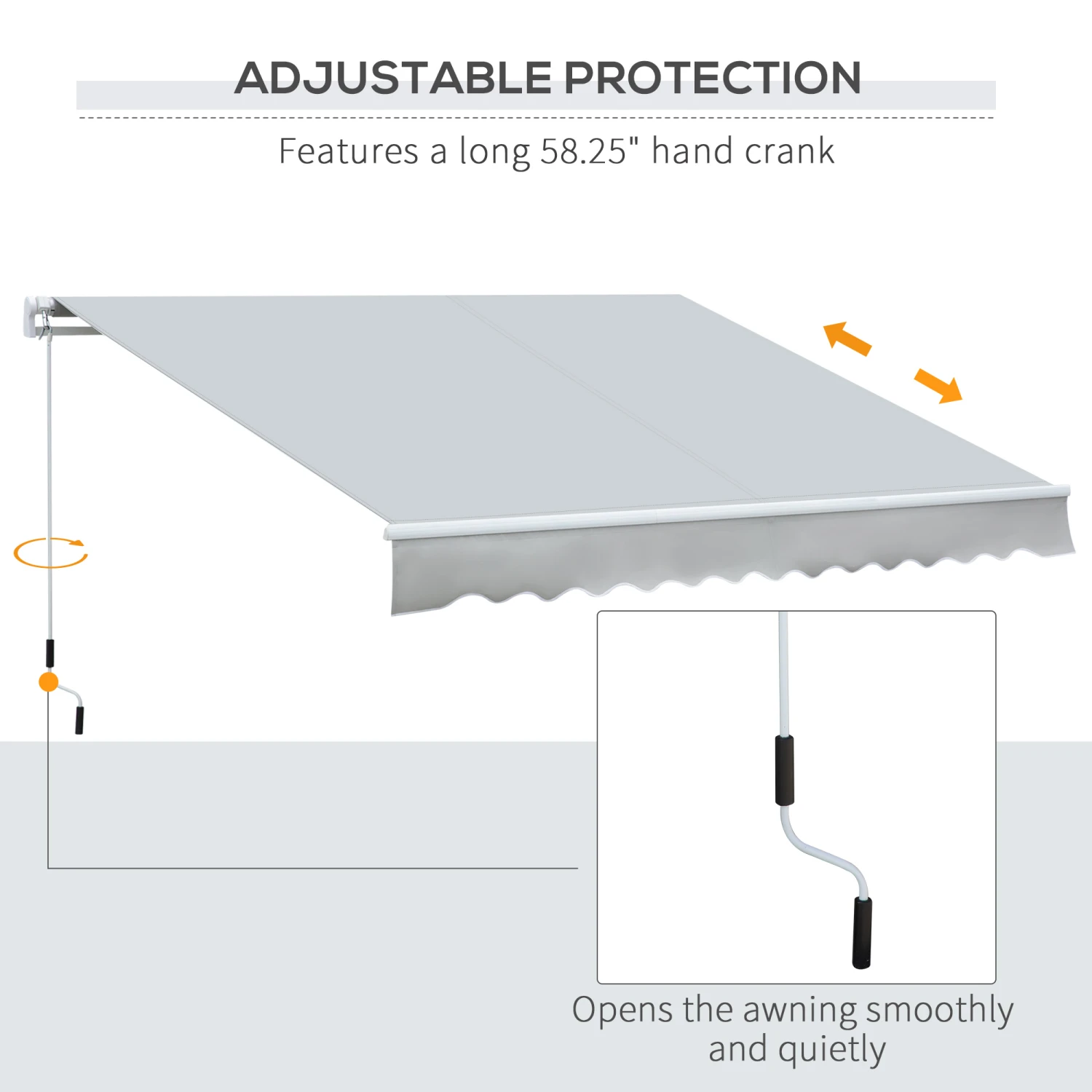 Outsunny 12' X 8' Retractable Awning Patio Awnings Sun Shade Shelter With Manual Crank Handle, 280g/m² UV & Water-Resistant Fabric And Aluminum Frame For Deck, Balcony, Yard, Light Grey 5 Outsunny 12' X 8' Retractable Awning Patio Awnings Sun Shade Shelter With Manual Crank Handle, 280g/m² UV & Water-Resistant Fabric And Aluminum Frame For Deck, Balcony, Yard, Light Grey - Image 5