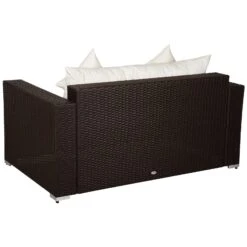 Outsunny Patio Outdoor Sofa, PE Rattan Wicker Loveseat, Outdoor Couch With 2 Throw Pillows & Comfortable Cushions, Cream White -Outsunny STf51717e6afbed0e