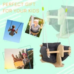 Outsunny Baby Swing Seat Wooden Toy Horse With Cotton Cushion Pillow Indoor Outdoor -Outsunny Sekd9917e6b69cab8