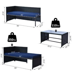 Outsunny 3 Piece Patio Furniture Set, Rattan Outdoor Sofa Set With Chaise Lounge & Loveseat, Soft Cushions, Tempered Glass Table, L-Shaped Sectional Couch, Blue 15 Outsunny 3 Piece Patio Furniture Set, Rattan Outdoor Sofa Set With Chaise Lounge & Loveseat, Soft Cushions, Tempered Glass Table, L-Shaped Sectional Couch, Blue -Outsunny Sex38017e67d64d98
