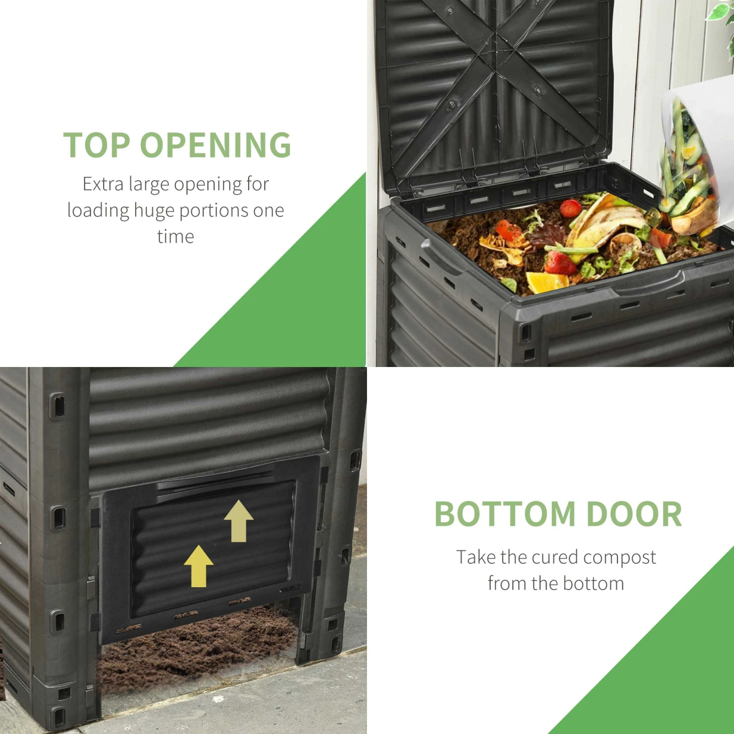 Outsunny Garden Compost Bin 80 Gallon Outdoor Large Capacity Composter Fast Create Fertile Soil Aerating Box, Easy Assembly, Black 4 Outsunny Garden Compost Bin 80 Gallon Outdoor Large Capacity Composter Fast Create Fertile Soil Aerating Box, Easy Assembly, Black - Image 4