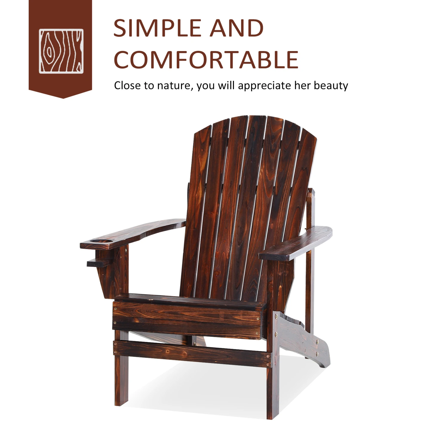 Outsunny Wooden Adirondack Chair, Outdoor Patio Lawn Chair With Cup Holder, Weather Resistant Lawn Furniture, Classic Lounge For Deck, Garden, Backyard, Fire Pit, Brown 4 Outsunny Wooden Adirondack Chair, Outdoor Patio Lawn Chair With Cup Holder, Weather Resistant Lawn Furniture, Classic Lounge For Deck, Garden, Backyard, Fire Pit, Brown - Image 4