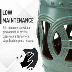 Outsunny 14" X 17" Ceramic Side Table Garden Stool With Knotted Ring Design & Glazed Strong Materials, Antique Blue -Outsunny Skob1017fe7fbd7f9