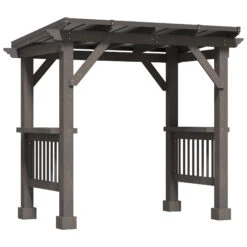 Outsunny 8.5 X 5.5ft Wooden Grill Gazebo Outdoor BBQ With Bar Counters, Hardtop Barbecue Pergola With Steel Pent Roof For Patio, Backyard, Poolside
