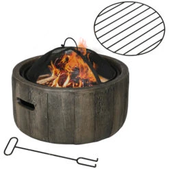Outsunny Outdoor Fire Pit With Stump Effect, 18-inch Wood-burning Brazier Fireplace With Spark Screen And Poker For Backyard Camping Bonfire, Dark Brown