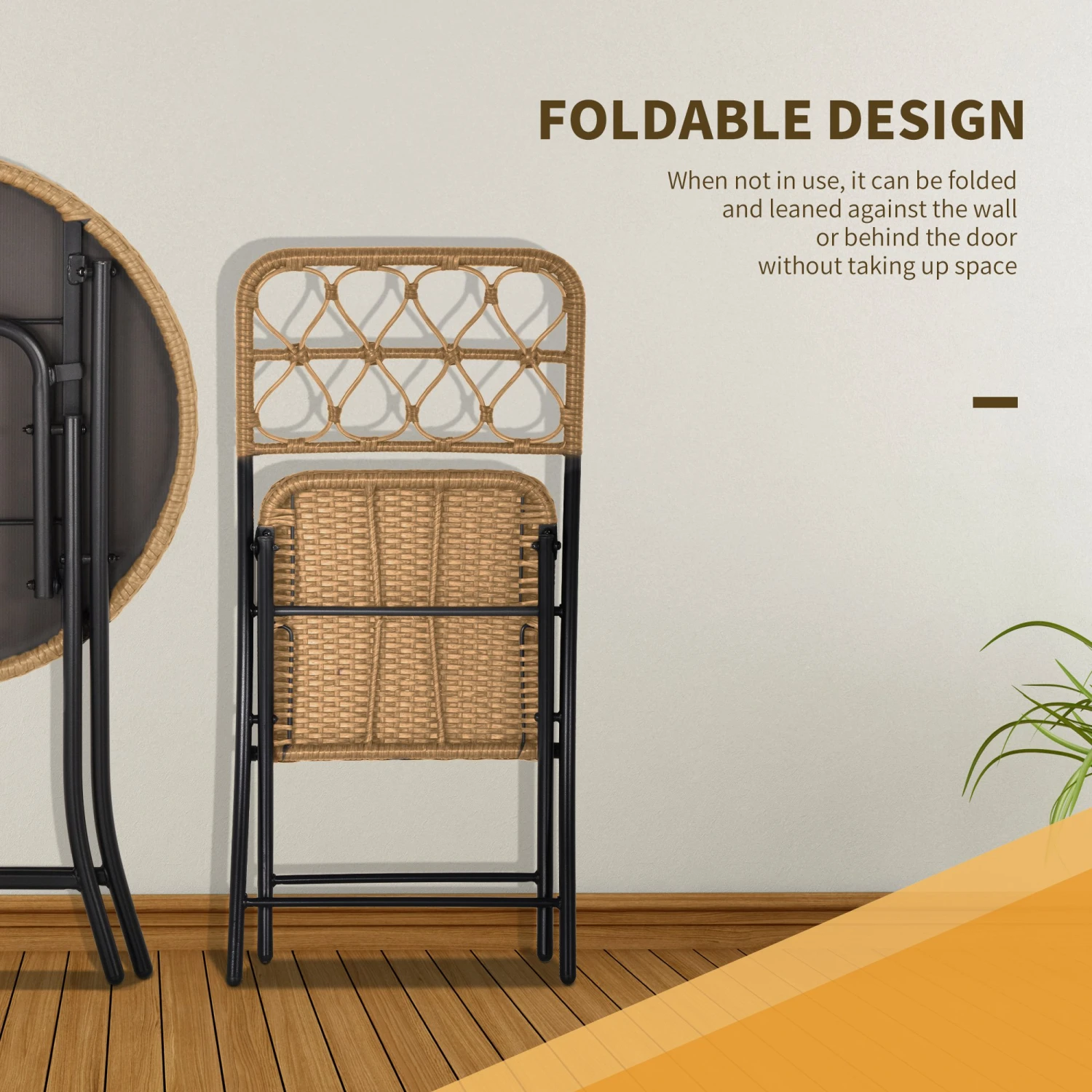 Outsunny 3 PCS Rattan Wicker Bistro Set With Easy Folding, Hand Woven Rattan Coffee Table And Chairs For Outdoor Lawn, Pool, Balcony & Garden, Natural 5 Outsunny 3 PCS Rattan Wicker Bistro Set With Easy Folding, Hand Woven Rattan Coffee Table And Chairs For Outdoor Lawn, Pool, Balcony & Garden, Natural - Image 5