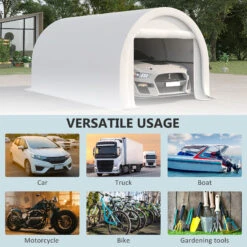 Outsunny 10' X 16' Carport, Heavy Duty Portable Garage Storage Tent With Large Zippered Door, Anti-UV PE Canopy Cover For Car, Truck, Boat, Motorcycle, Bike, Garden Tools, Outdoor Work, White -Outsunny Sxe75618856492be5