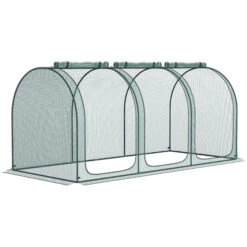 Outsunny 9' X 4' Crop Cage, Plant Protection Tent With Three Zippered Doors, Storage Bag And 6 Ground Stakes, For Garden, Yard, Lawn, Green