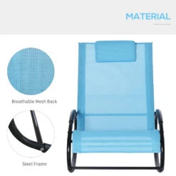 Outsunny Outdoor Rocking Chair Patio Pool Lounger With Pillow, Rocker With Breathable Mesh Fabric, Curved Armrests For Backyard, Deck, And Poolside, Blue -Outsunny TFqb101815db7eabb