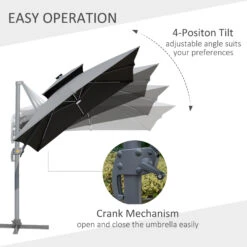 Outsunny 10FT Cantilever Patio Umbrella With Solar LED Lights & Power Bank, Double Top Outdoor Offset Umbrella With 360° Rotation, 4-Position Tilt, Crank & Cross Base For Garden Deck Pool, Grey 15 Outsunny 10FT Cantilever Patio Umbrella With Solar LED Lights & Power Bank, Double Top Outdoor Offset Umbrella With 360° Rotation, 4-Position Tilt, Crank & Cross Base For Garden Deck Pool, Grey -Outsunny THs88c1800832ea14