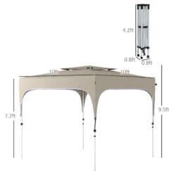 Outsunny 10' X 10' Pop Up Canopy Tent With Netting, Instant Gazebo Shelter, Height Adjustable, With Carry Bag And 4 Sand Bags, 100 Square Feet Of Shade, Khaki -Outsunny TZpc1717f2768e901
