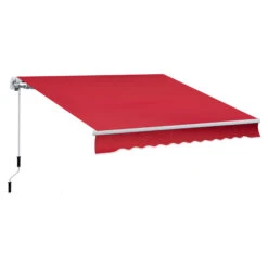 Outsunny 12' X 10' Manual Retractable Awning Outdoor Sunshade Shelter For Patio, Balcony, Yard, With Adjustable & Versatile Design, Wine Red