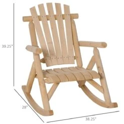 Outsunny Outdoor Wooden Rocking Chair, Rustic Adirondack Rocker With Slatted Seat, High Backrest, Armrests For Patio, Garden, And Porch, Large, Natural -Outsunny TbCc6a17ed357055f