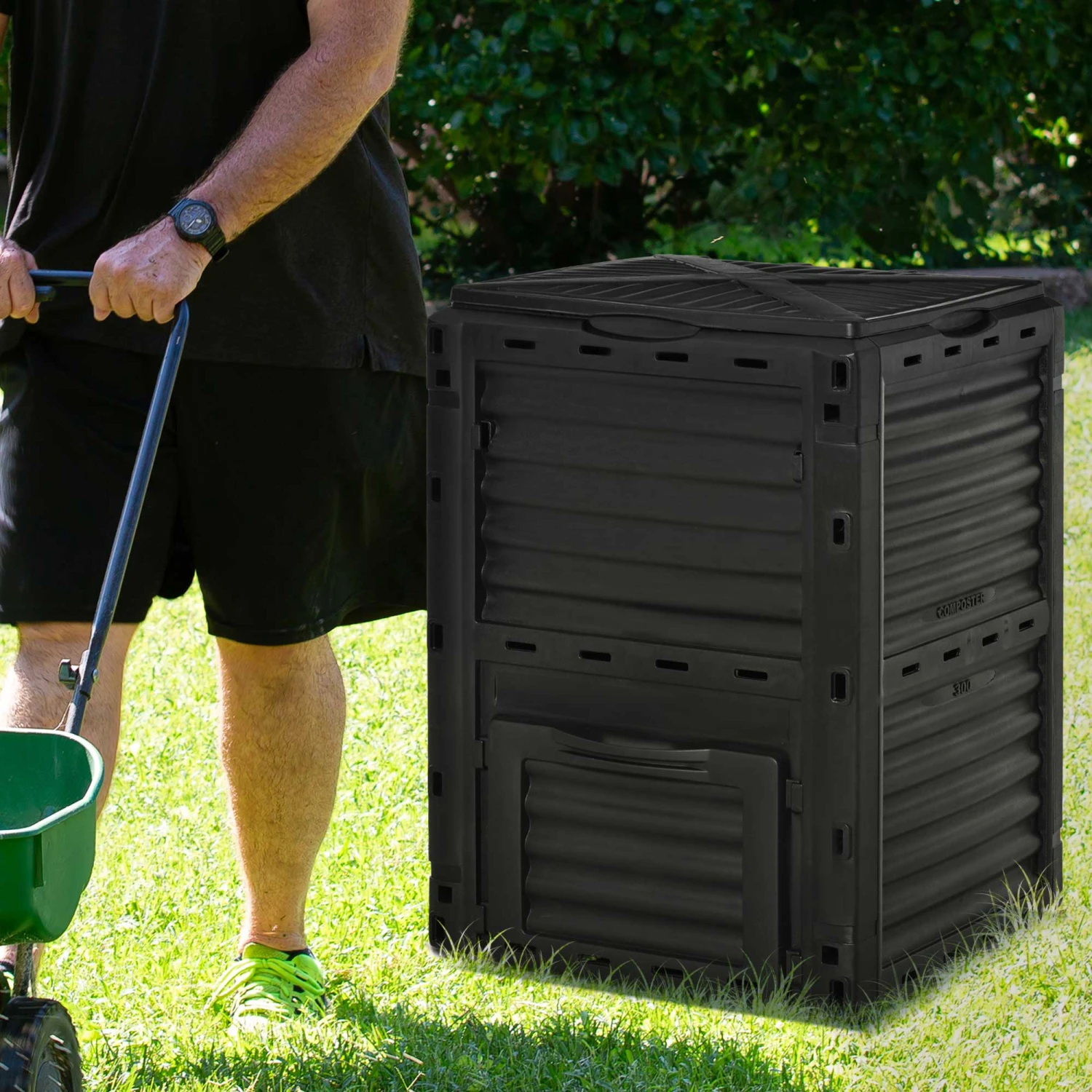 Outsunny Garden Compost Bin 80 Gallon Outdoor Large Capacity Composter Fast Create Fertile Soil Aerating Box, Easy Assembly, Black 9 Outsunny Garden Compost Bin 80 Gallon Outdoor Large Capacity Composter Fast Create Fertile Soil Aerating Box, Easy Assembly, Black - Image 9