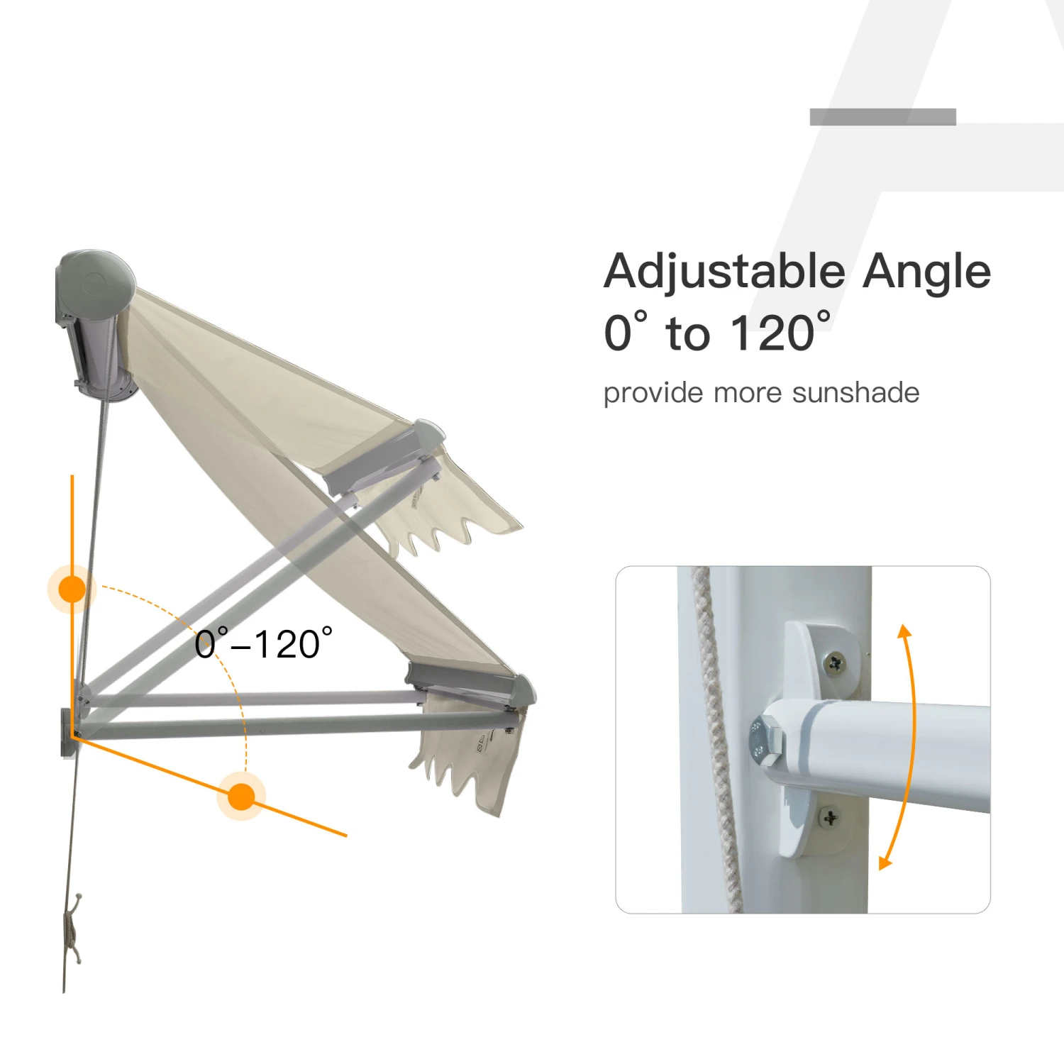 Outsunny 4' Patio Drop Arm Manual Retractable Sun Shade Window Awning - Cream 5 Outsunny 4' Patio Drop Arm Manual Retractable Sun Shade Window Awning - Cream - Image 5