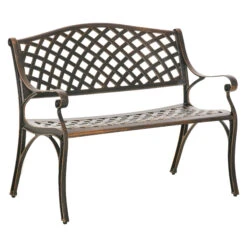 Outsunny Cast Aluminum Outdoor Garden Bench, 2 Seater Antique Patio Loveseat, Bronze -Outsunny TjZ98a17fb9b23a64