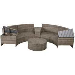 Outsunny 8 Piece Outdoor Rattan Sofa, Half Round Patio Furniture Set With Side Tables, Umbrella Hole, And Cushions, Mixed Grey -Outsunny Tkm65917e697b74a9