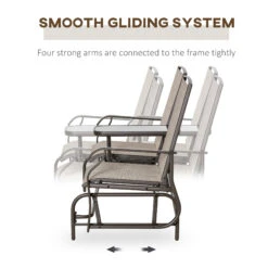 Outsunny Outdoor Glider Bench With Center Table, Metal Frame Patio Loveseat With Breathable Mesh Fabric And Armrests For Backyard Garden Porch, Brown -Outsunny TlNb101806368973f