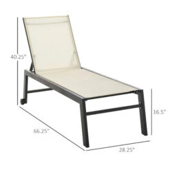 Outsunny Outdoor Lounge Chair, Patio Lounger With 5-Position Reclining Backrest And 2 Wheels For Poolside, Beach, Lawn, Cream White -Outsunny Tzy4e517e68442db9