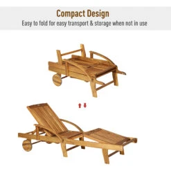 Outsunny Acacia Wood Folding Patio Sun Lounger Chair With Wheels And Pull-Out Tray -Outsunny U0w88c17fe87a97bd