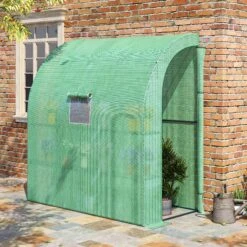 Outsunny 7' X 3' X 7' Outdoor Lean To Greenhouse, Walk-In Green House Plant Nursery With Roll-up Window, PE Cover, And 3-Tier Wire Shelves, Green -Outsunny UGf6d817ed36963a4