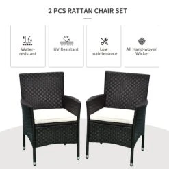 Outsunny 2 PCS Rattan Wicker Dining Chairs With Cushions And Anti-Slip Foot, Patio Stackable Chairs Set For Backyard, Garden, Lawn, Dark Coffee 14 Outsunny 2 PCS Rattan Wicker Dining Chairs With Cushions And Anti-Slip Foot, Patio Stackable Chairs Set For Backyard, Garden, Lawn, Dark Coffee -Outsunny UK6a091802af076d4