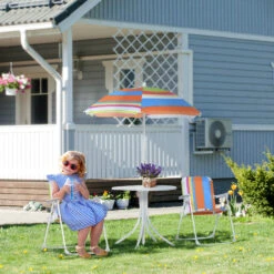Outsunny Kids Folding Table And Chairs Set Color Stripes For Outdoor Garden Patio Backyard With Removable & Height Adjustable Sun Umbrella, Multi -Outsunny UKR6ff181f525ff10